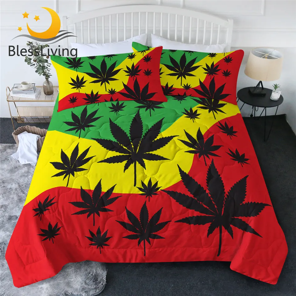 Leaf Duvet Cannabis Weed Leaves Modern Quilt Cover Bedding Set with Pillow Case 