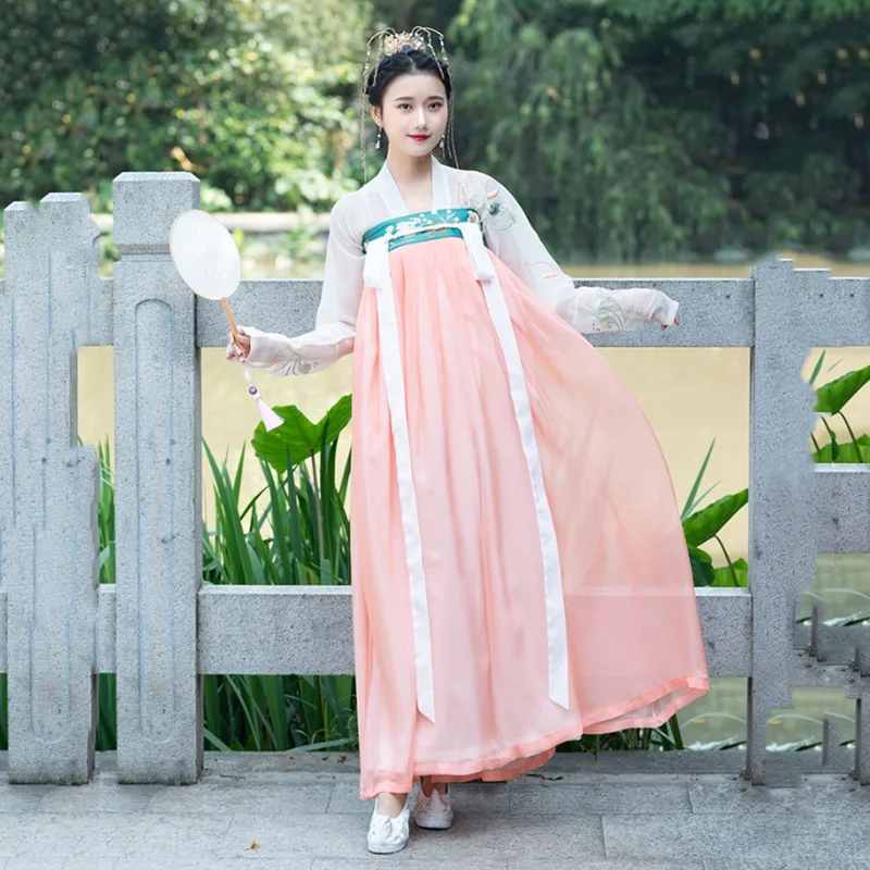 Вышивка Hanfu женские танцевальные костюмы народный фестивальный рейв наряд певцов одежда для выступлений дамское платье феи 2 шт. DC3405