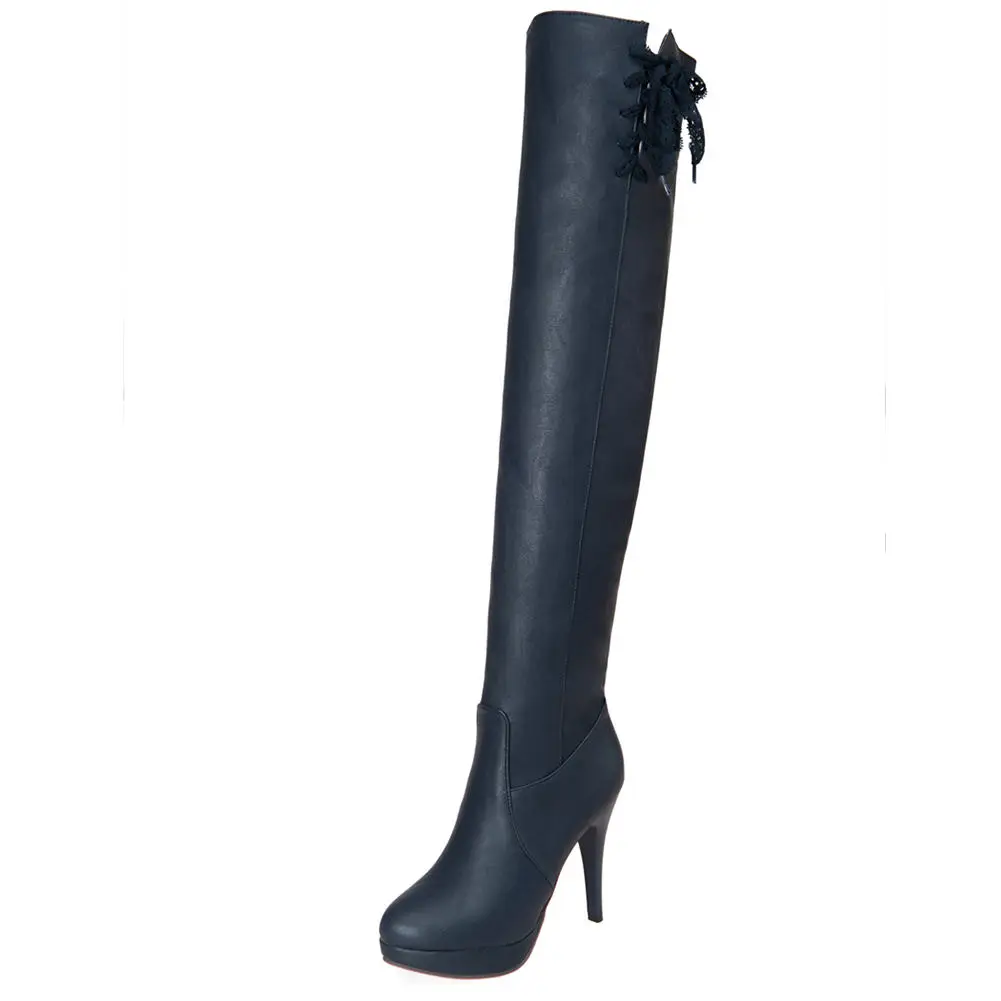 SARAIRIS Winter Elegant High Heels Shoes Woman Boots Female Platform Sexy Party Over The Knee Boots Women Shoes - Цвет: Синий