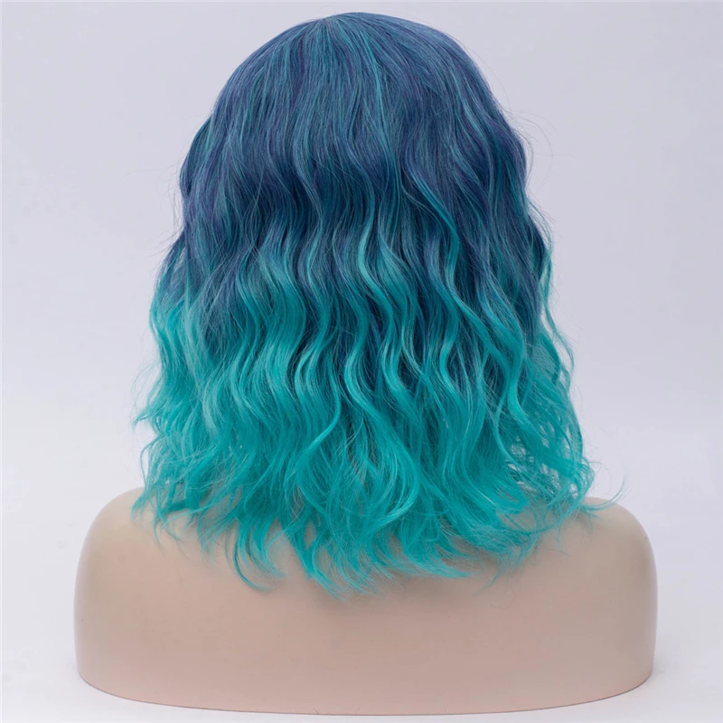 Woman Two Tone Short Purple Blue Wigs Short Curly 14 inch Synthetic Hair Wig for White Women Cosplay Bob Wigs