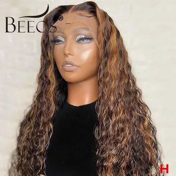 

Beeos 150% Highlight Colored Curly Lace Wig Brazilian Remy Human Hair Wigs 13*4 Lace Closure Pre Plucked With Baby Hair