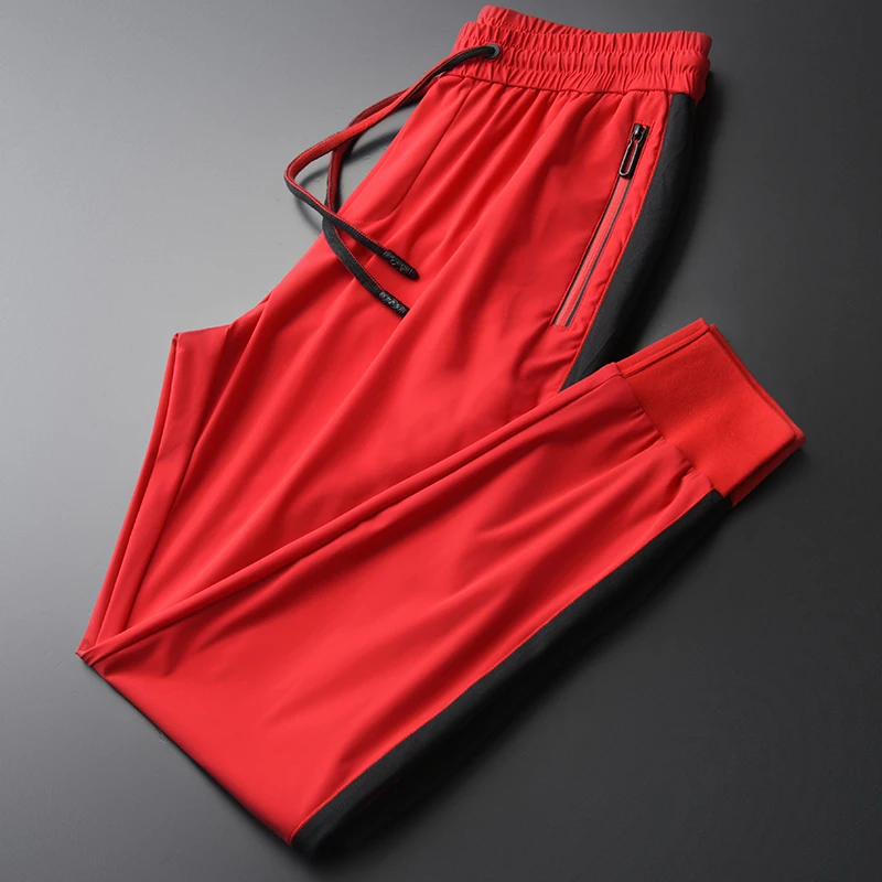 

Красные мужские Роскошные брюки с эластичной талией контрастных цветов тканые спортивные мужские брюки размера плюс 4xl весна лето мужские брюки