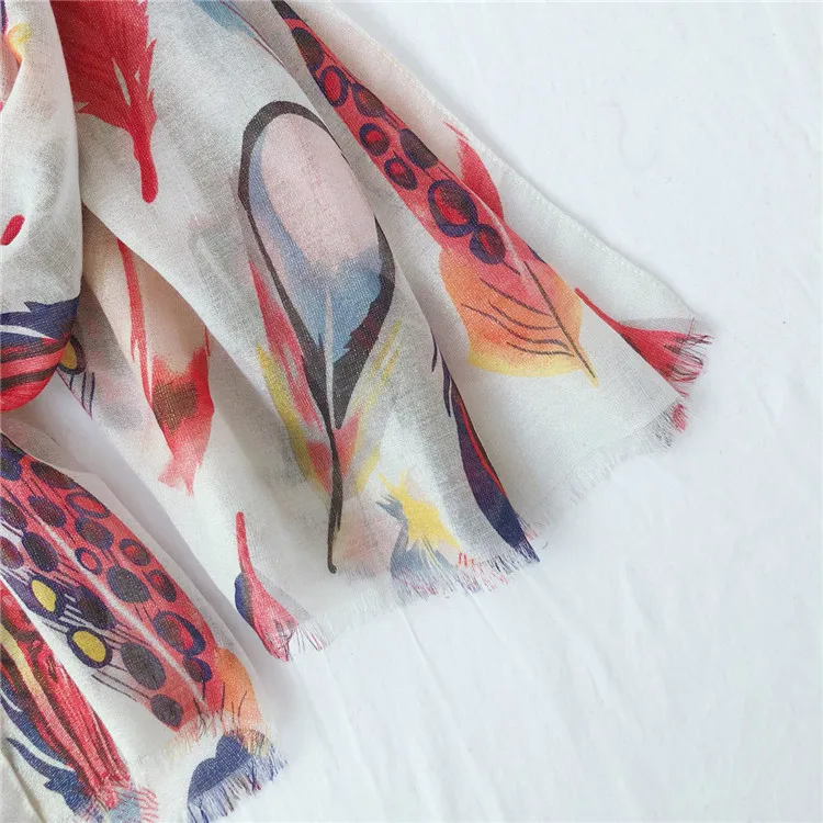 Осенний шарф женский с принтом перьев Хиджаб шарф обертывание для леди foulard femme
