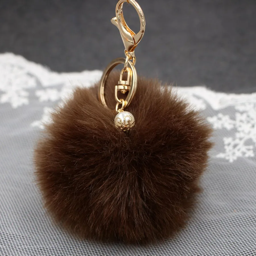 Брелок для ключей жемчуг имитация кроличьей шерсти мяч Дамская сумка кулон украшение золотой брелок плюшевая игрушка детский подарок