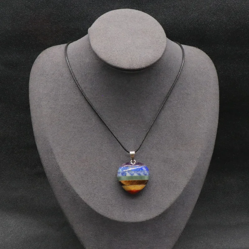 Natural Crystal Seven-color Stone Splicing Love Pendant Chakra Necklace For Women Jewelry