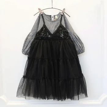 

2020 new sale Fashion Infant Baby Girl Dress Clothes Long Sleeve Striped Tops+Strap Lace Tulle Dress Outfits Set 2-7Y