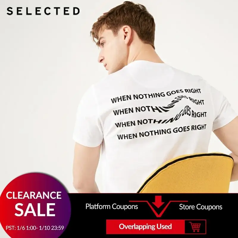 

SELECTED Men's 100% Cotton Letter Print Short-sleeved T-shirt S|419201602