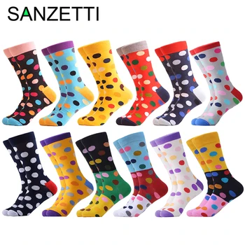 

SANZETTI 2020 New 1 Pair Dot Pattern Funny Socks Men's Casual Combed Cotton Colorful Fashion Harajuku Streetwear Work Socks