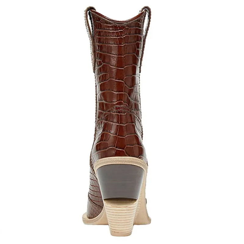 Fashion Pointed-Toe Chunky High Heel Bootie Women's Mid-Calf Wedges Boots Autumn Winter Women Boots Stage Shoes Size 35-44