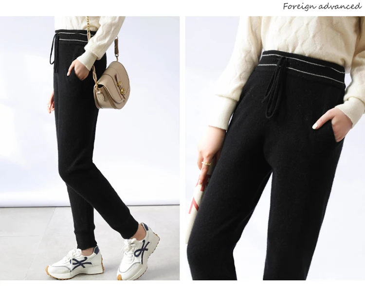 denim capris for women 2021 New Winter Women Trousers 100% Pure Wool Thicker Pants Knitwear Legging Girls Knitted Trousers flare pants