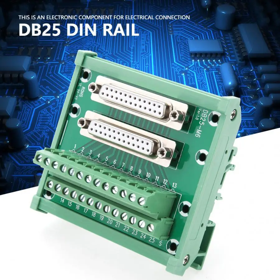 

DB25-M6 Double Female Head Interface Terminal Block Board Module DIN Rail Solderless Mount Terminal
