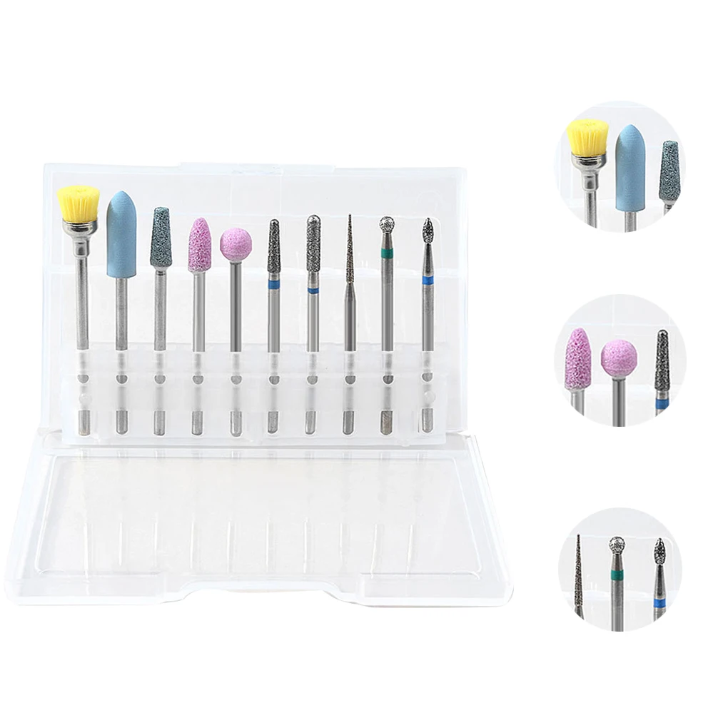 10pcs/set Nail Art Grinding Drill Bits Electric Manicure Machine Tips Brush Polishing Tools