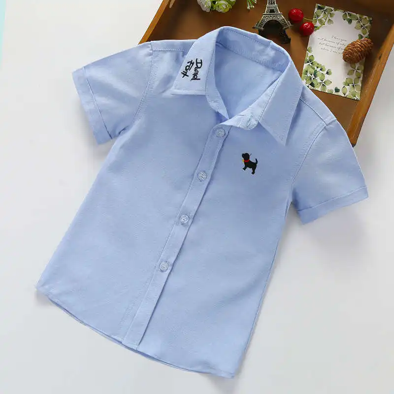 Новая летняя рубашка с короткими рукавами белая рубашка для мальчиков с героями мультфильмов одежда для студентов Модная хлопковая Детская рубашка из ткани "Оксфорд" - Цвет: Розовый