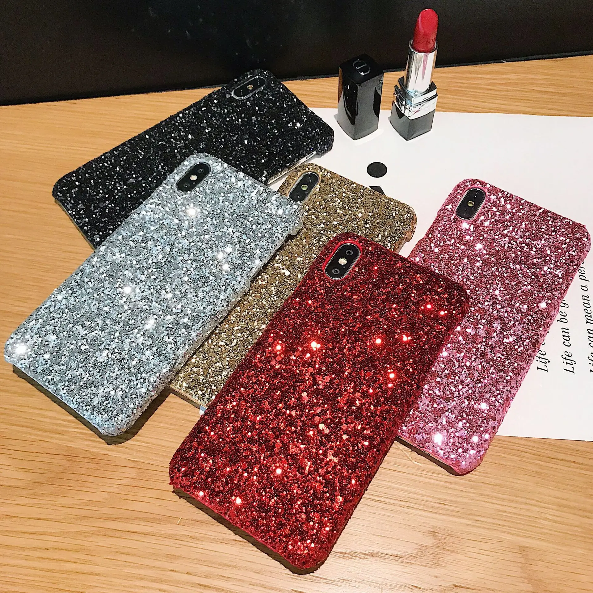 

Shining Glitter Hard Phone Case For iPhone X XS Max XR 6 6S 7 8 Plus Shell Bling Sequins Half- Wrapped Cover Colorful Back Case