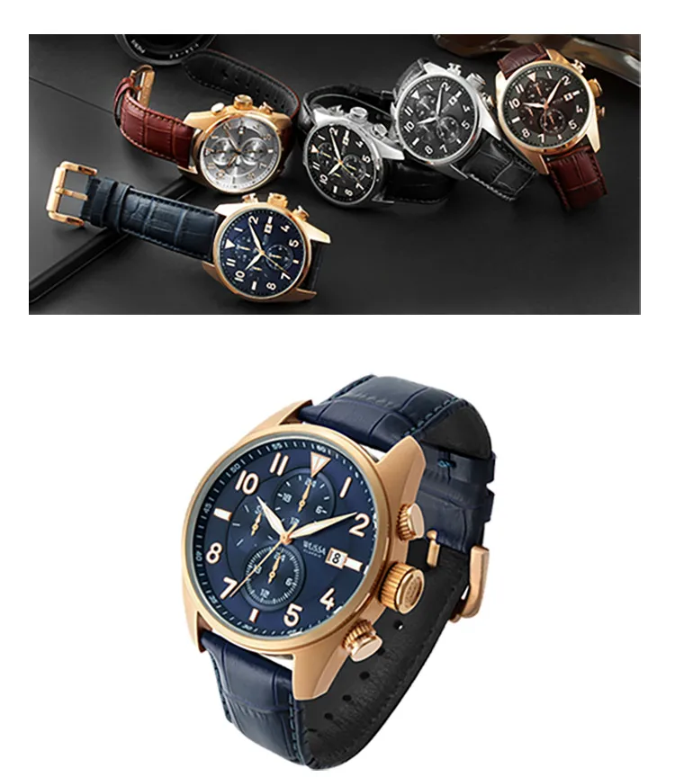 WUSSA многофункциональные Модные кварцевые часы для мужчин