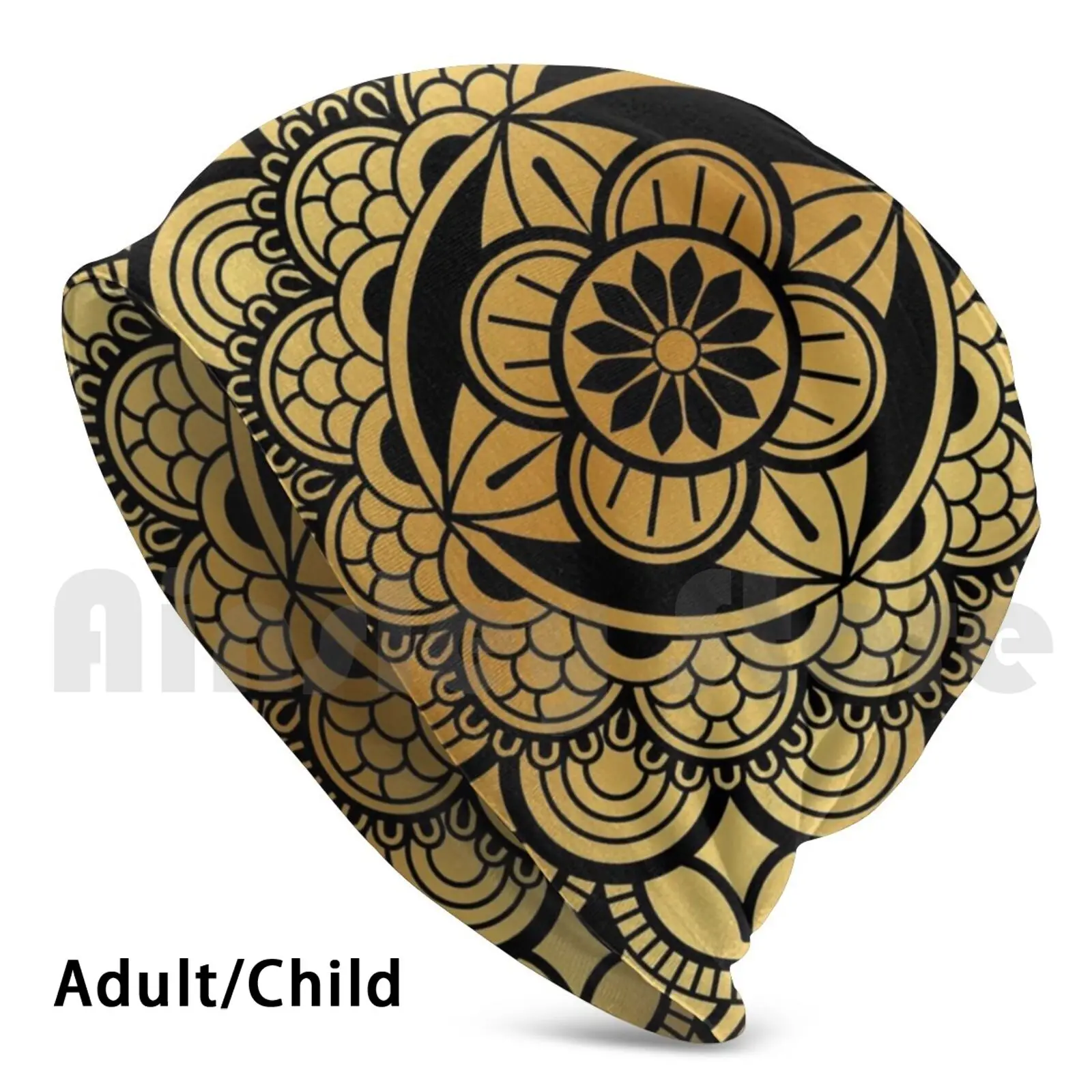 

Gold Mandala Beanies Pullover Cap Comfortable Mandala Pattern Flower Gold Bohemian Boho Floral Girly Trendy Beautiful