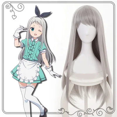 Anime Blend S Kanzaki Hideri Silver Gray Long Straight Halloween Costume Cosplay Wig Heat Resistant Synthetic Hair + Wig Cap
