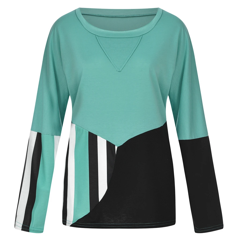 JAYCOSIN Fashion Blouse Casual Loose Round Neck Long Sleeve Color Matching Shirts Blouses Embroidery Casual Women Full Shirt 722