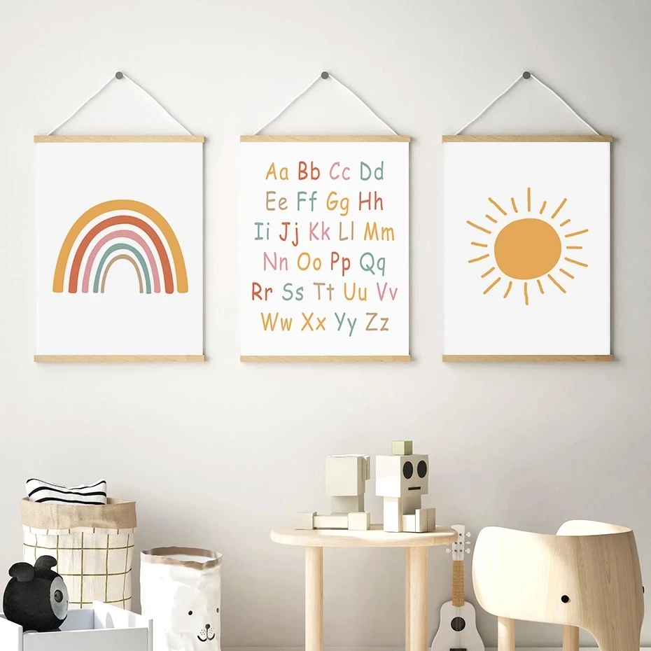 Boho Алфавит радуги солнца Детская Wall Art Холст Картина печатный плакат Настенные