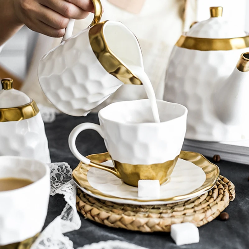 Ceramic Coffee Cup Set Simple Afternoon Teacup Tea Set with European Light Luxury Household Water Cup Teapot for Drinkware