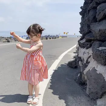 

Girls' Dress Summer New Fashion Pure Cotton Stripe Halter Vest Girls' Dress