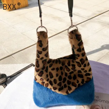 

[BXX] Faux Fur Vintage Leopard Crossbody Bags For Women 2020 Winter Brand Shoulder Messenger Bag Lady Warm Handbags Purses a168