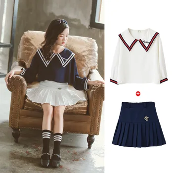 

New Children's Clothings Set College Style Suit Girls Spring Autumn Long-sleeved Shirt Skirt Two-piece Teen Girls Clothes 10 12Y