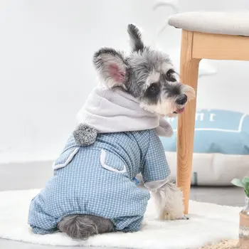 

New Green Blue Pink Colors Dog Clothes Autumn Winter Thick Fine Plaid Hooded Clothes For Dogs Dog Onesie Warm Jacket With Fleece