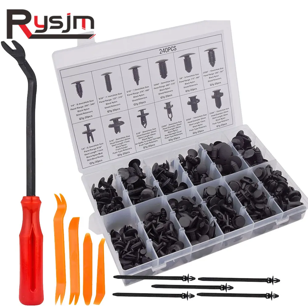 

12 Kinds Mixed 240PCS Auto Fastener + tools interior accessories Car Universal Bumper Fixed Clamp Push Type Clip for Automobile