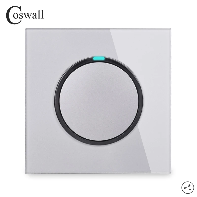 Coswall 1 Gang 2 Way случайный нажмите кнопку ВКЛ/Off настенный светильник переключатель с Светодиодный индикатор проходят через выключатель переключается Стекло Панель серый
