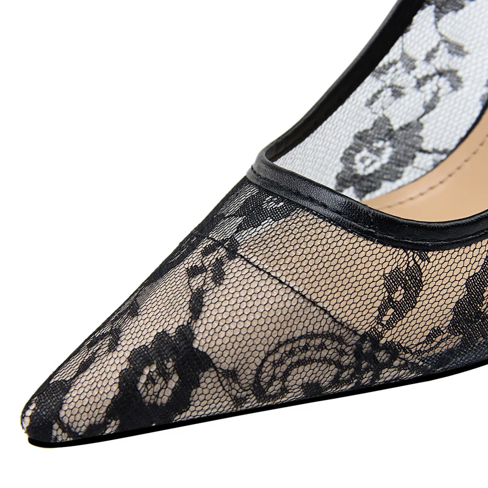 Новые женские туфли-лодочки модные свадебные туфли женские пикантные вечерние туфли на высоком каблуке 10 см с кружевом женские туфли с острым носком женские туфли на шпильке, размер 40