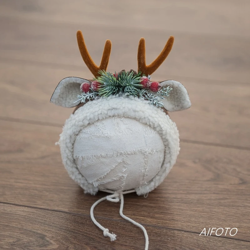 1Antler hat Реквизит для фотосессии новорожденных, Рождественская шапка, шаль, Набор вязаных крючком милых головных уборов, рога, капот, аксессуары - Цвет: 1Antler hat