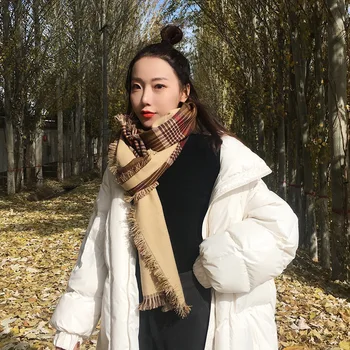 

2019 New Arrival Winter Triangle Scarf For Women Plaid Warm Cashmere Scarves Female Shawls Pashmina Lady Wraps Blanket
