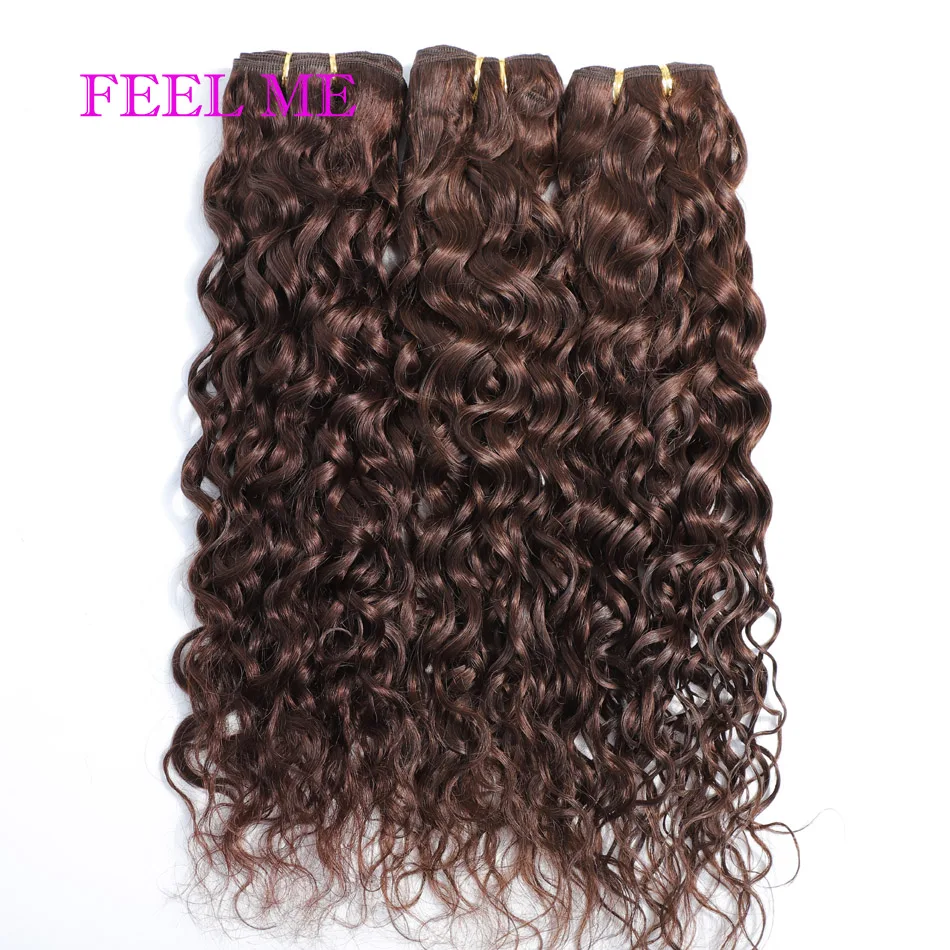 

FEEL ME Water Wave Hair Bundles Malaysian Human Hair Weave Bundles #2 Dark Brown Non-Remy Human Hair Extensions Can Buy 3/4 PCS