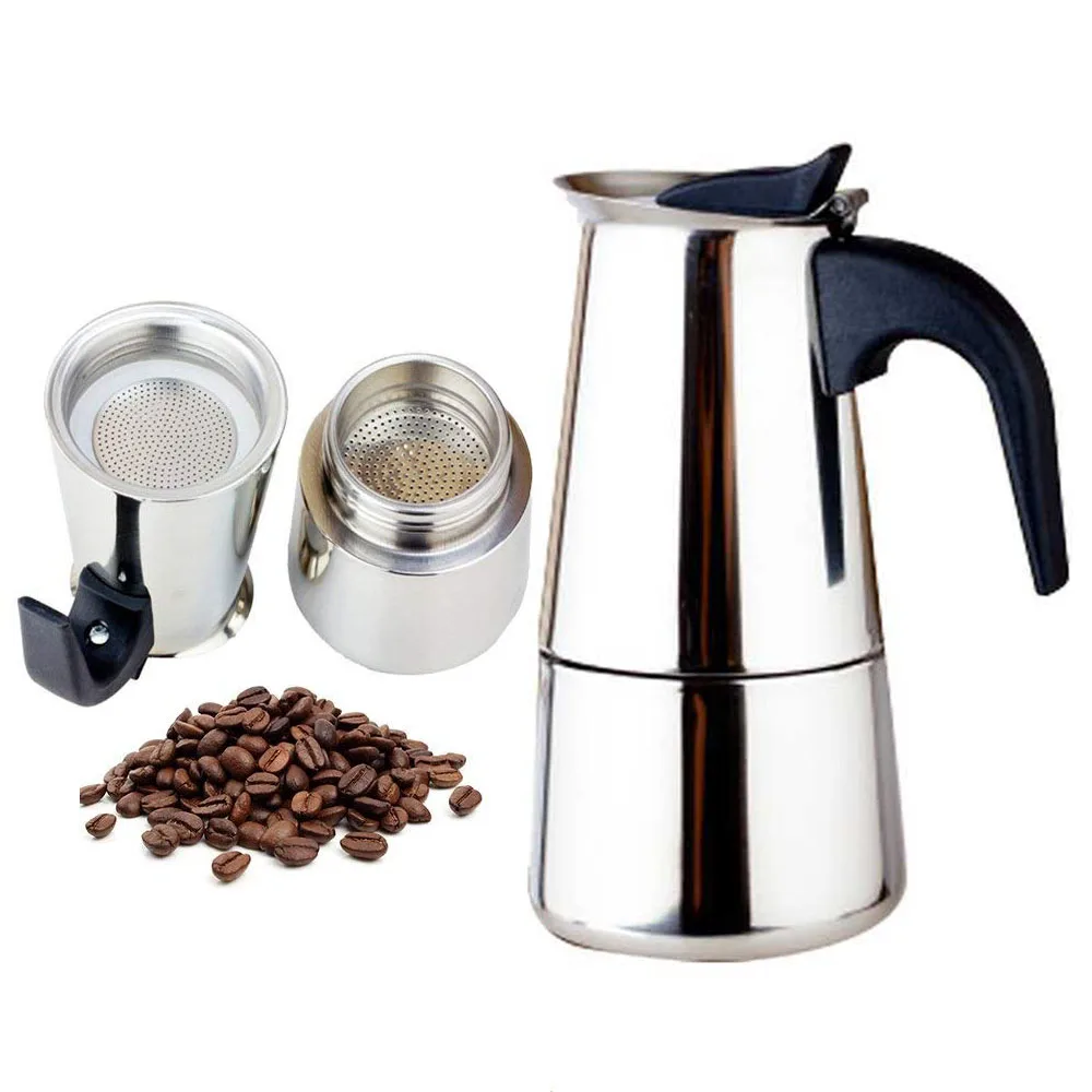 Beste 2019 fashion Design Grote Capaciteit rvs 304 Moka Pot Koffiezetapparaat Gasfornuis Espresso Maker Mixpresso Koffie 2 9cup