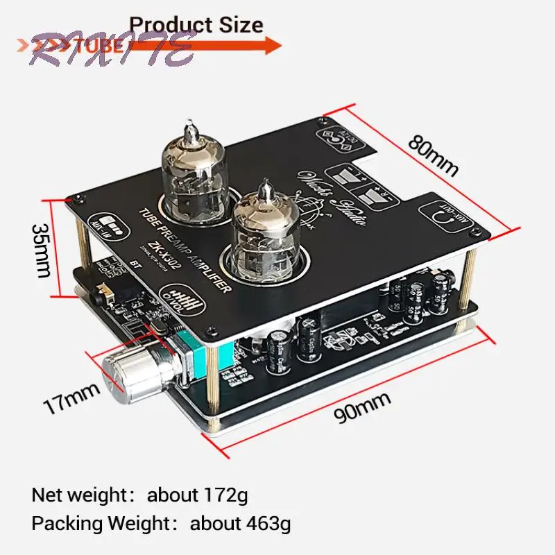 Mini Amplifier X302 Bluetooth 5.0 tube amplifier power amplifier module 6J1 tube front stage accurate pairing fever HIFI power supply 2 channel amp