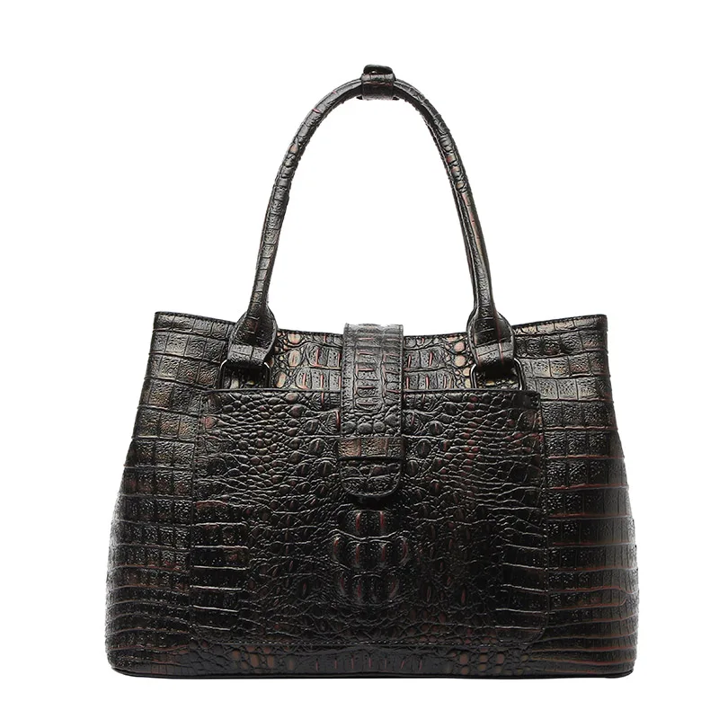 Роскошные сумки из натуральной кожи, женские сумки, дизайнерские женские сумки с узором «крокодиловая кожа», повседневные сумки, женские ретро сумки через плечо - Цвет: Black