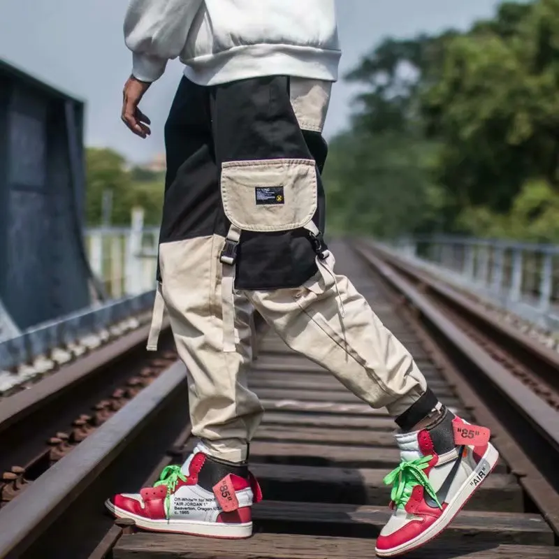 

Hip Hop Men Multi-pocket Elastic Waist Design Male Streetwear Punk Casual Trousers Jogger Male Pant