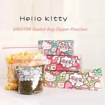 

GRUITER Sealed Bags Ziplock Food Pacakging Zipper Recycle Plastic Bags Hello Kitty Pouches Fresh Keeping Bag 24pcs/Box