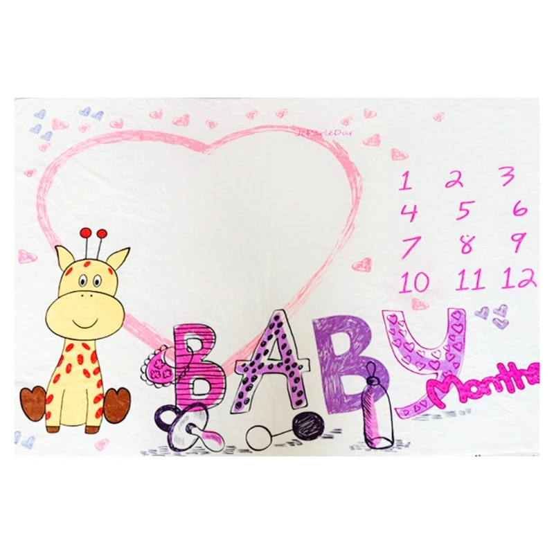 

New Baby Monthly Record Growth Milestone Blanket Newborn Soft Flannel Swaddle Wrap Photography Props Creative Background Cloth