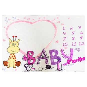 

New Baby Monthly Record Growth Milestone Blanket Newborn Soft Flannel Swaddle Wrap Photography Props Creative Background Cloth