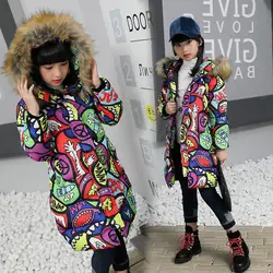 2018 г., Новое Стильное детское теплое хлопковое пальто зимняя одежда с капюшоном и цветочным рисунком для девочек, хлопковая стеганая одежда