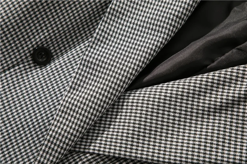 Костюм шикарный костюм осень двубортный офисный женский клетчатый Блейзер Костюмы наборы модные женские манжеты рулон длинные брюки блейзеры наборы