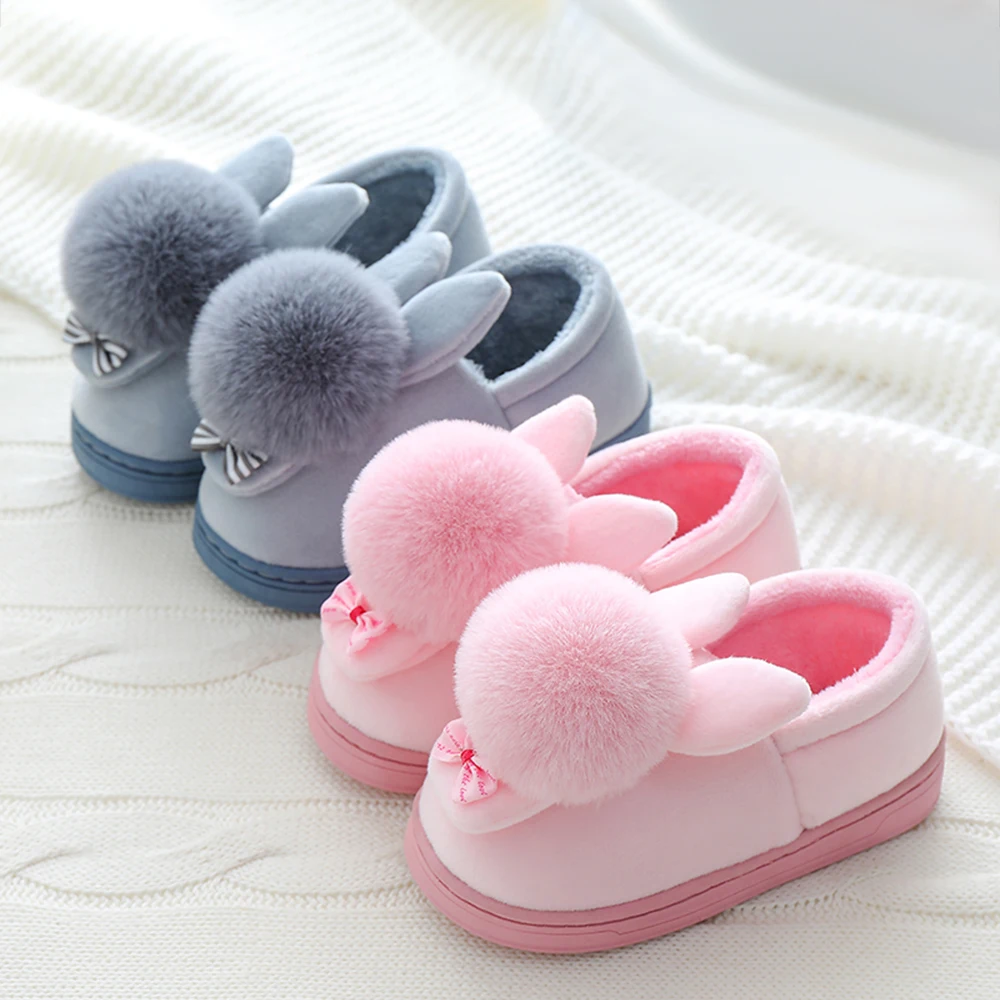 Winter Slippers Shoes Bowtie Girls Kids Childrens Plush Boys Indoor Rabbit Cartoon Cotton