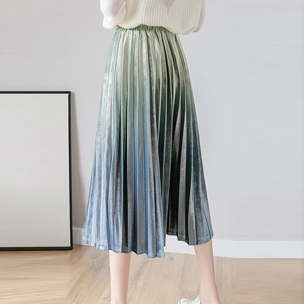 Элегантная Осенняя плиссированная юбка, женская повседневная юбка с высокой талией, однотонные длинные юбки, Новая модная женская юбка#3s