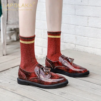 

Lapolaka Fashion Hot Sale Brogue Shoes Woman Flats Patent Leather Slip-On Mixed Colors Fringe Spring/Autumn Flats Women Shoes