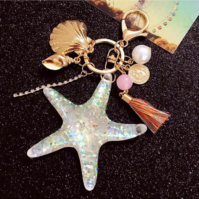 Hot Sale Fashion Accessories Crystal Starfish Pendant Sea Shell Hanging for Bag Key Ornaments Cars Adornment | Багаж и сумки