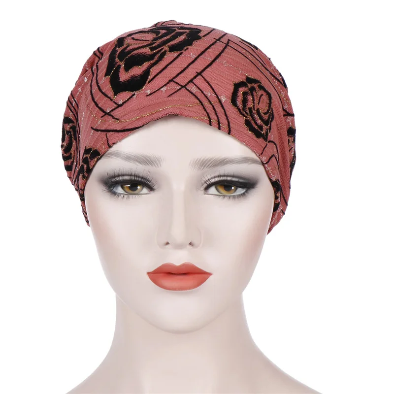 Creative Rose Flower Lace Turban Scarf Caps Summer Autumn Muslim Cap Chemo Beanie Hat Women Hair Accessories Female Head Wrap 2