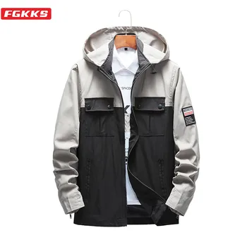 

FGKKS Brand Men Hooded Jackets High Street Trendy Men's Patchwork Pockets Jacket Fashion Wild Jacket Coat Male EU Size
