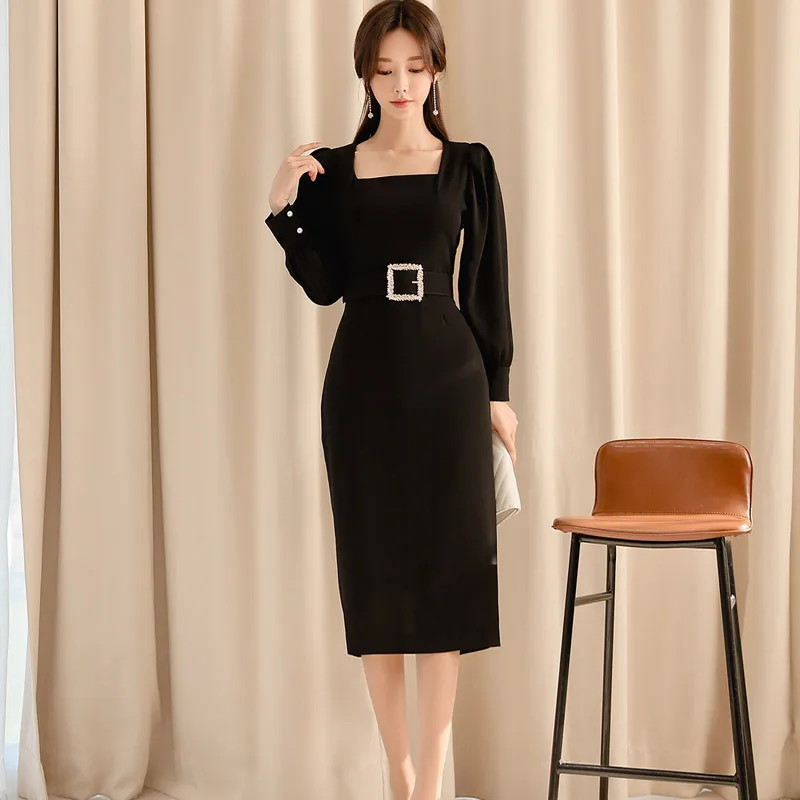 

Dress 2020 Spring New Style Debutante Slim Fit Elegant Square Collar Waist Hugging-Style Sheath WOMEN'S Dress One-step Skirt